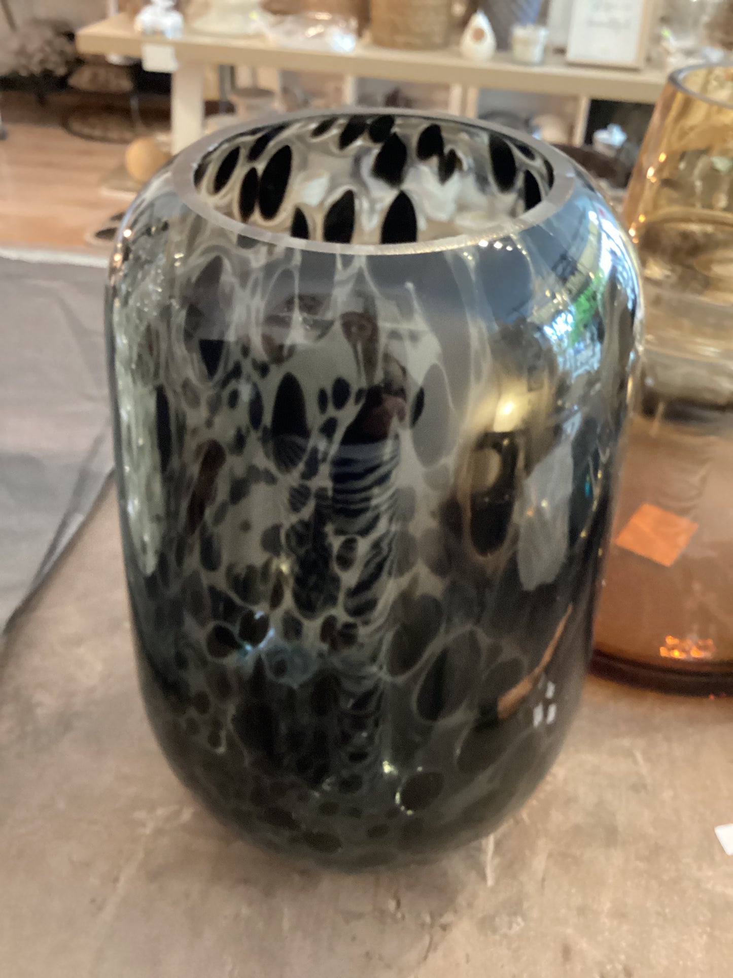 Vase Glas grau/schwarz