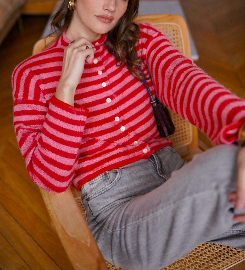 Strickjacke Streifen rot/pink