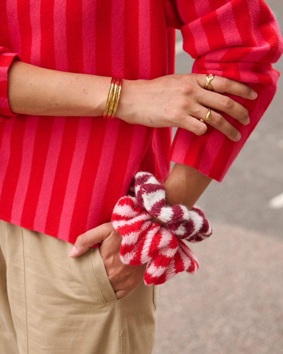 Scrunchie weinrot/weiß