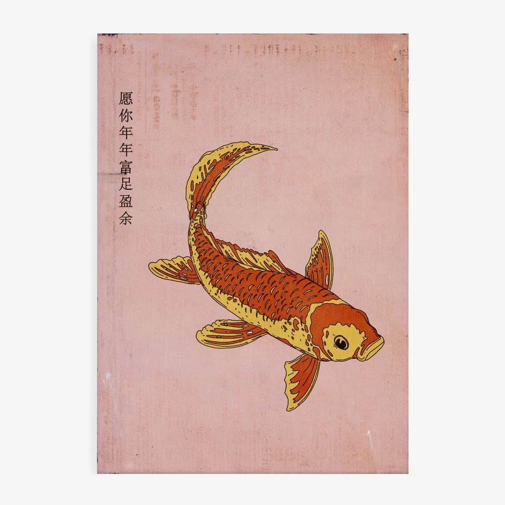 Kunstdruck. Goldener Koi Rosa (40 x 50cm)