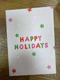Postkarte „Happy Holidays“ mit bunten Sternen