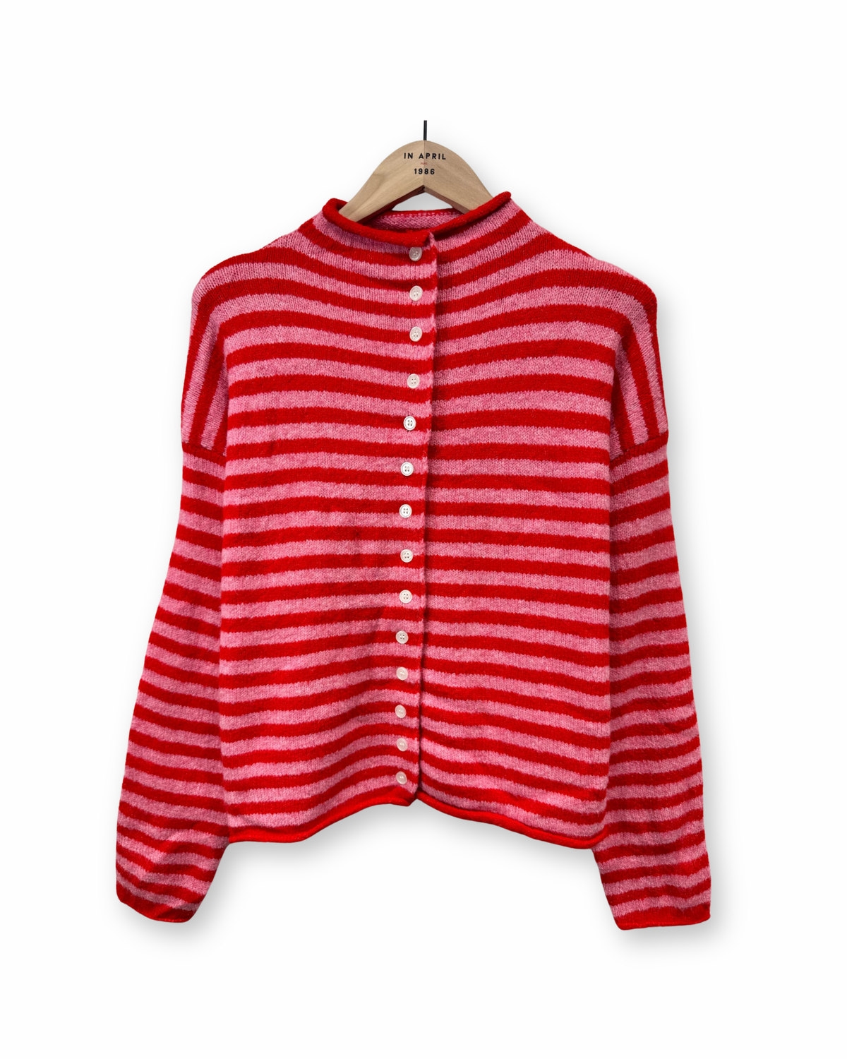 Strickjacke Streifen rot/pink