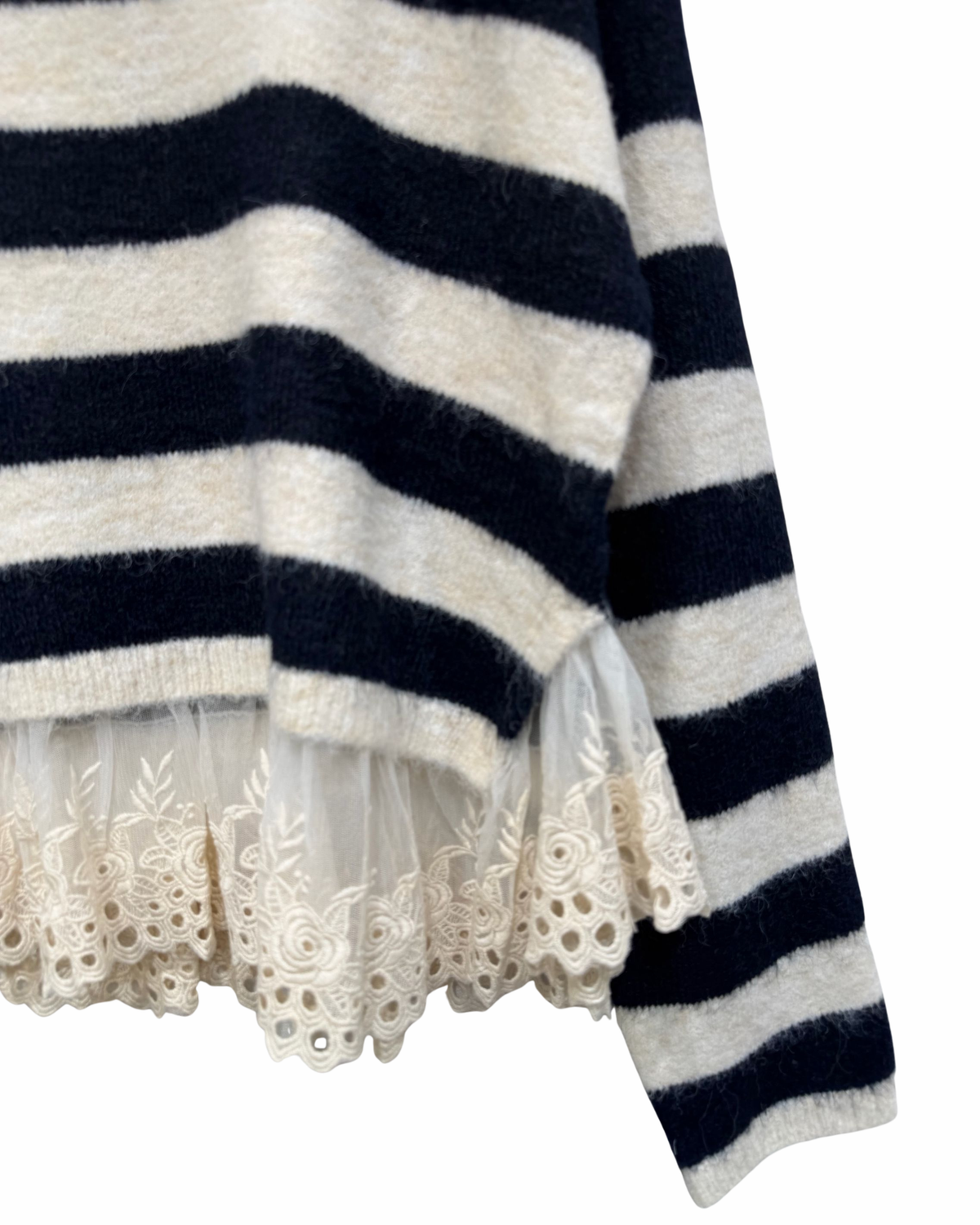 Striped Pullover mit Spitze