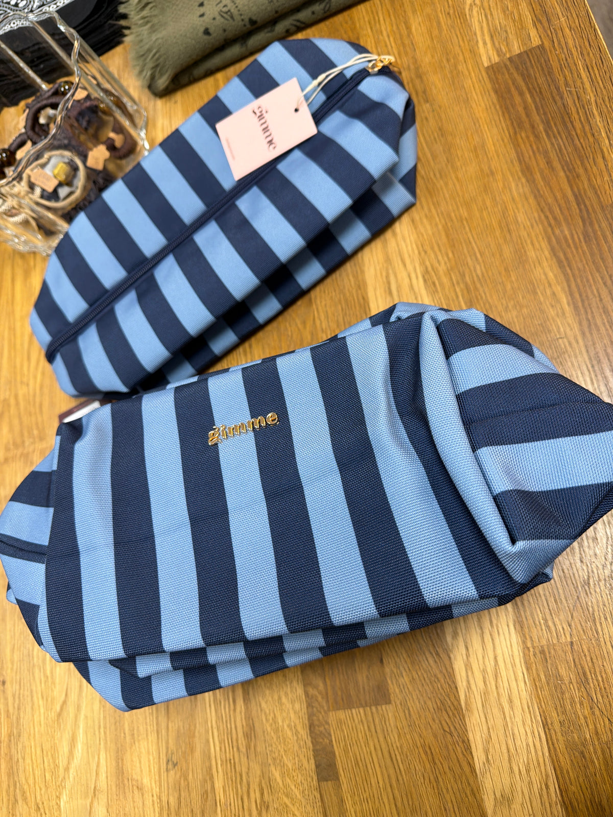 Kulturtasche groß blau gestreift
