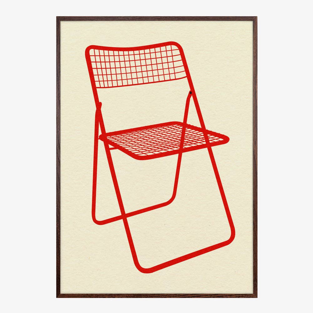 Kunstdruck: Roter Mesh Klappstuhl (50x70cm)