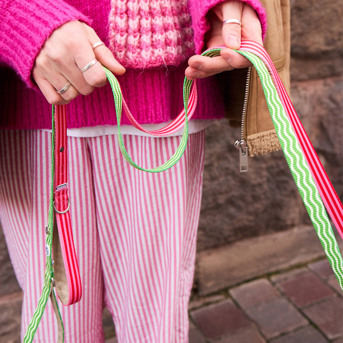 Hundeleine Gestreift Rot & Pink