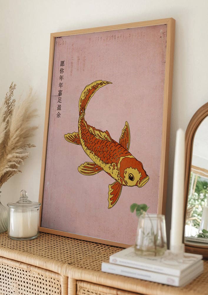 Kunstdruck: Goldener Koi Rosa (70 x 100cm)
