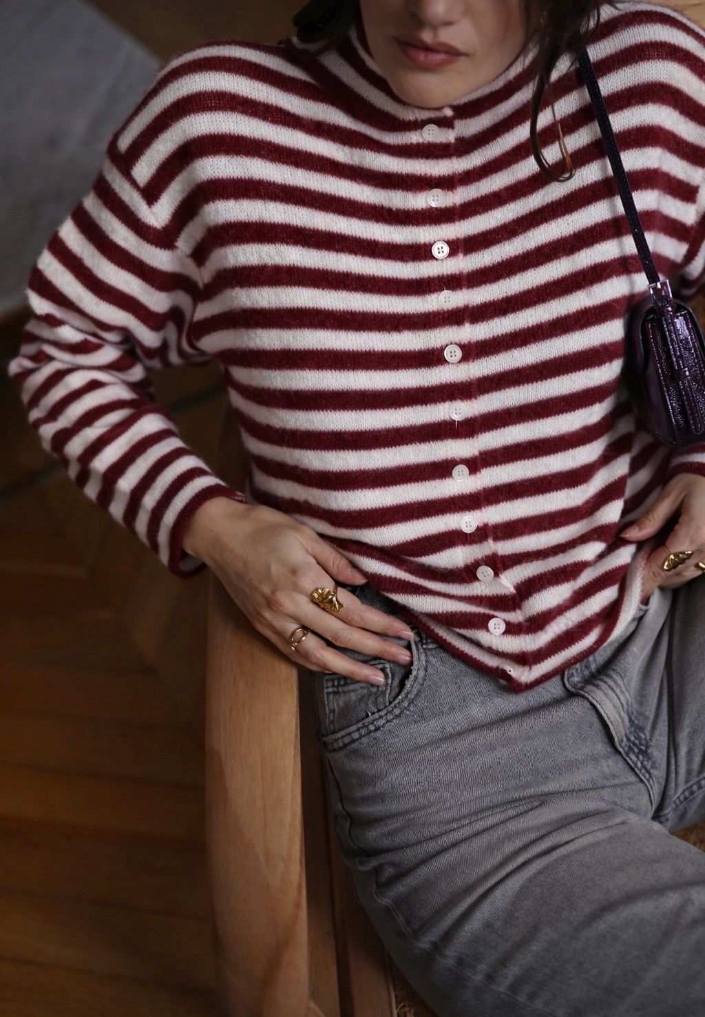 Strickjacke Streifen burgunder