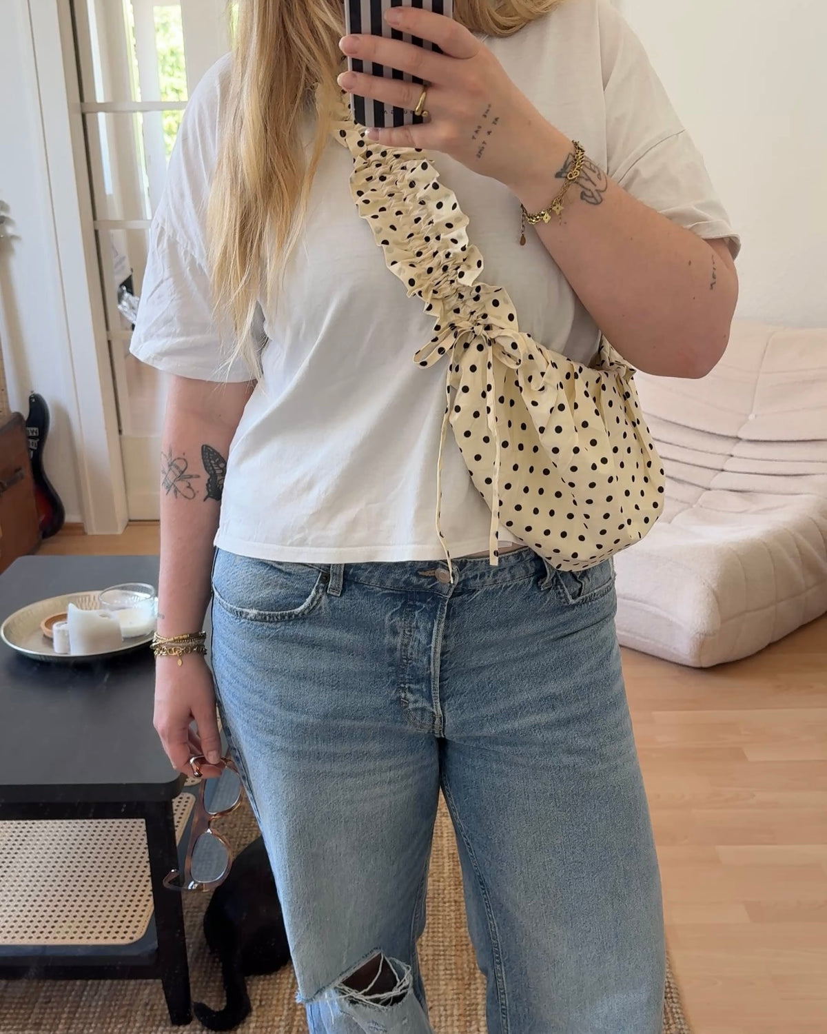 2in1 Tasche Polka Dots weiß
