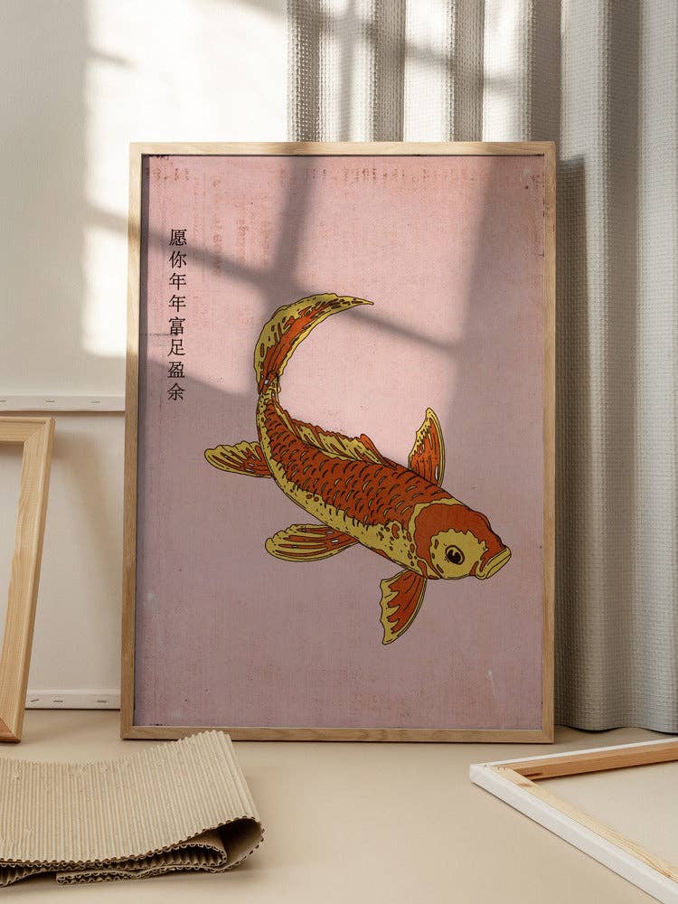Kunstdruck. Goldener Koi Rosa (40 x 50cm)
