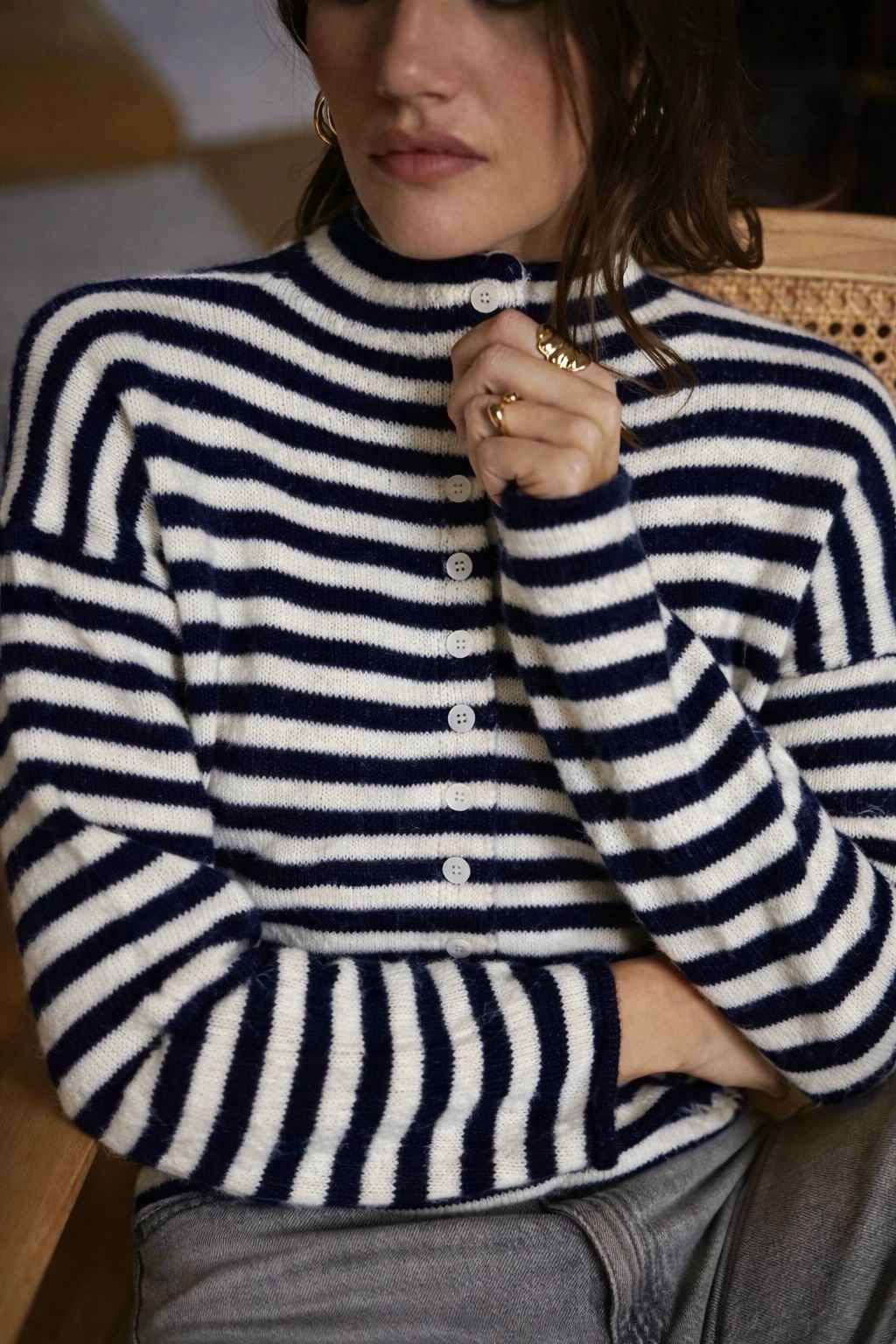 Strickjacke Streifen dunkelblau