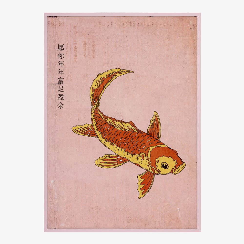 Kunstdruck. Goldener Koi Rosa (40 x 50cm)
