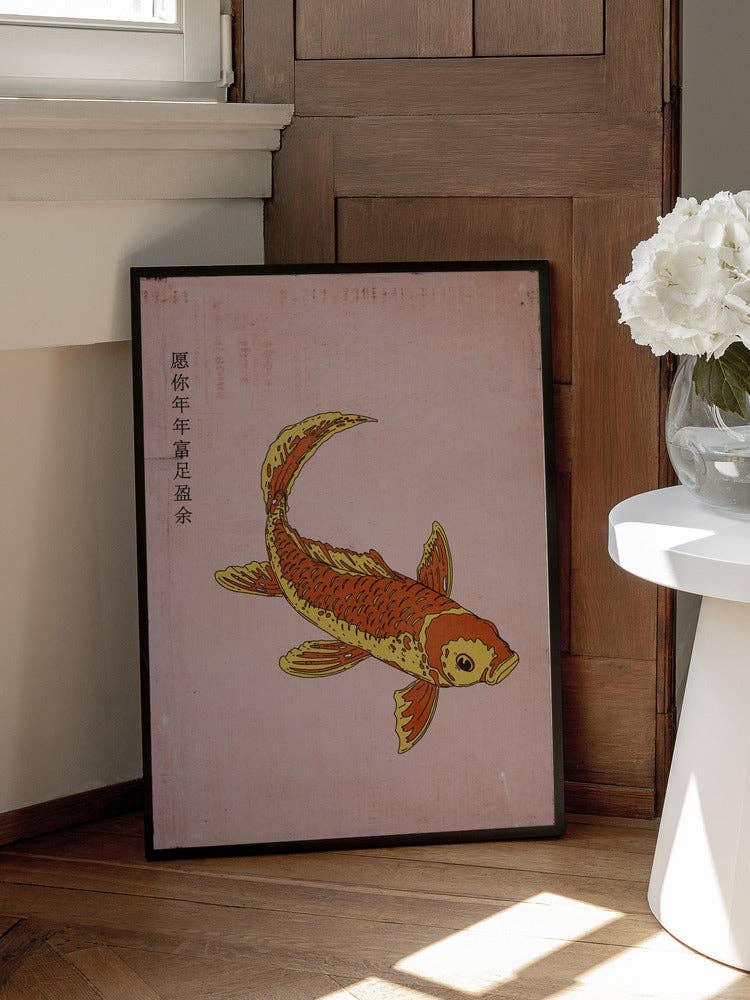 Kunstdruck. Goldener Koi Rosa (40 x 50cm)